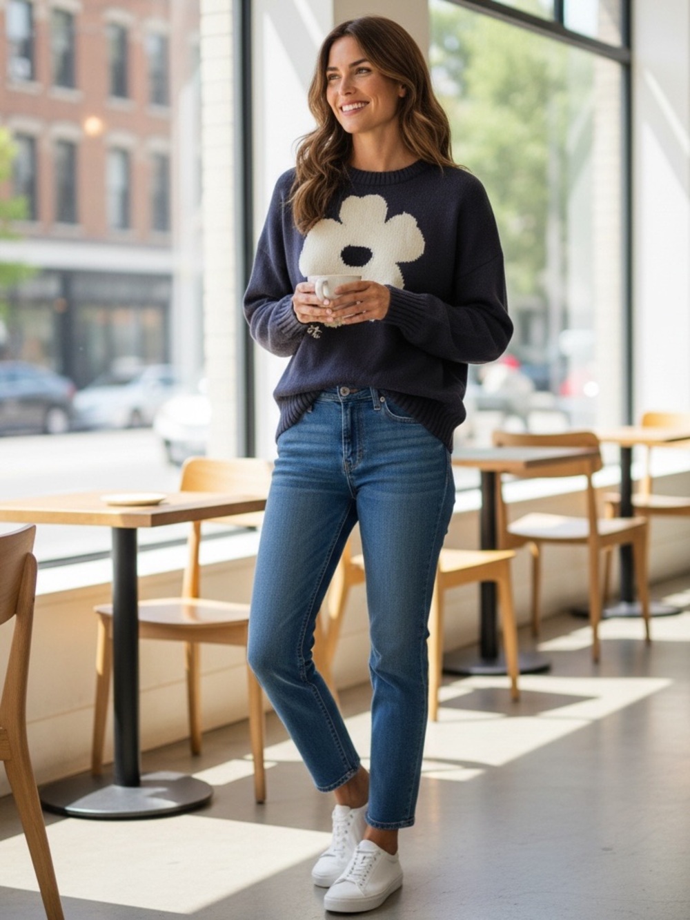 Minnie Rose navy blue crew neck sweater
